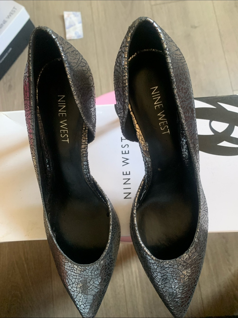 Nine West Metallic Gunmetal Croc-Texture Pointed Pumps